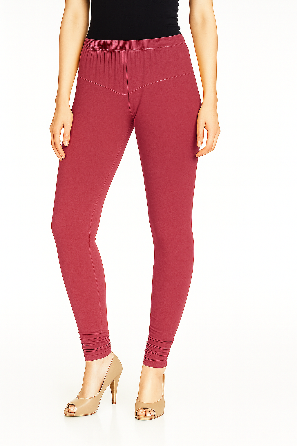 Red Women's Solid Churidar Stretchable Cotton Blend Legging