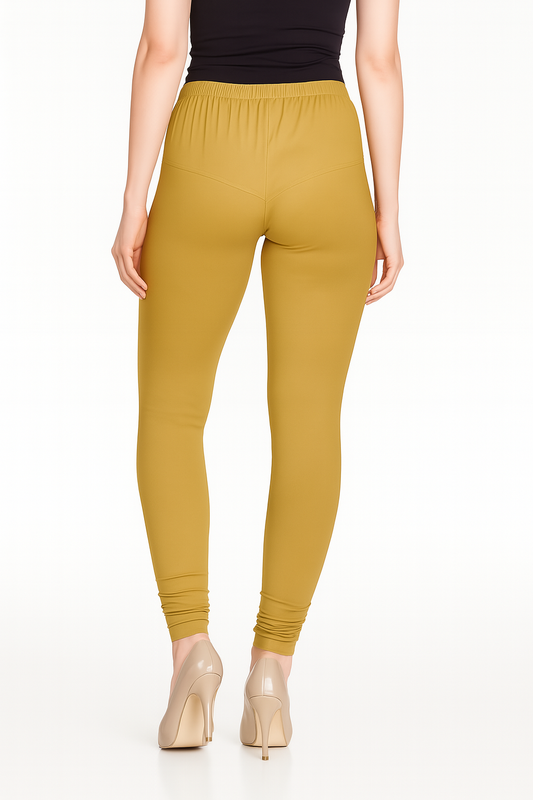 Yellow Women's Solid Churidar Stretchable Cotton Blend Legging