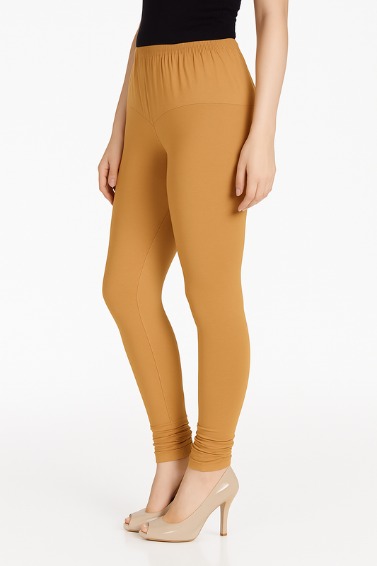 Dark Yellow Women's Solid Churidar Stretchable Cotton Blend Legging