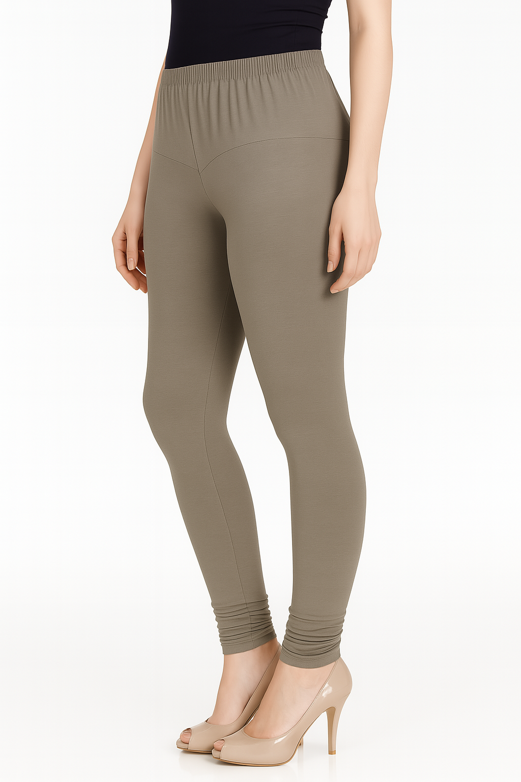 Olive Green Women's Solid Churidar Stretchable Cotton Blend Legging
