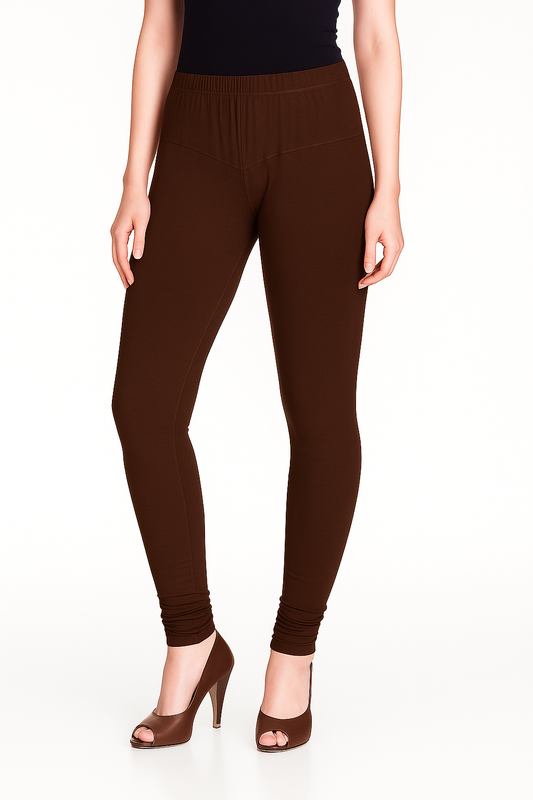 Leather Brown Women's Solid Churidar Stretchable Cotton Blend Legging