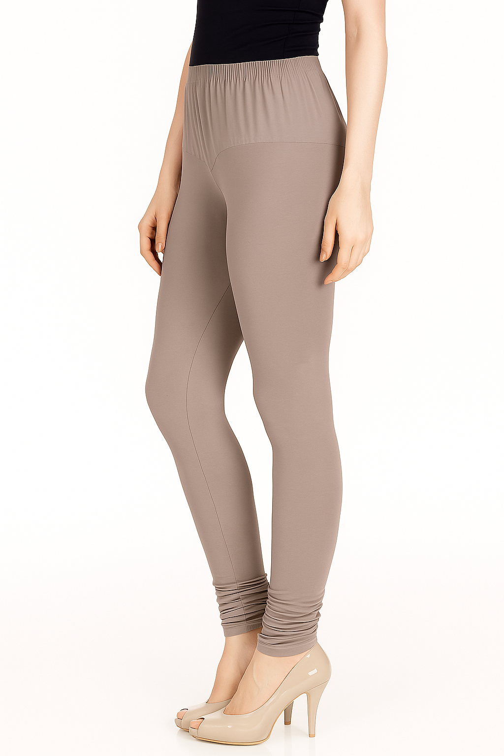 Brown Women's Solid Churidar Stretchable Cotton Blend Legging
