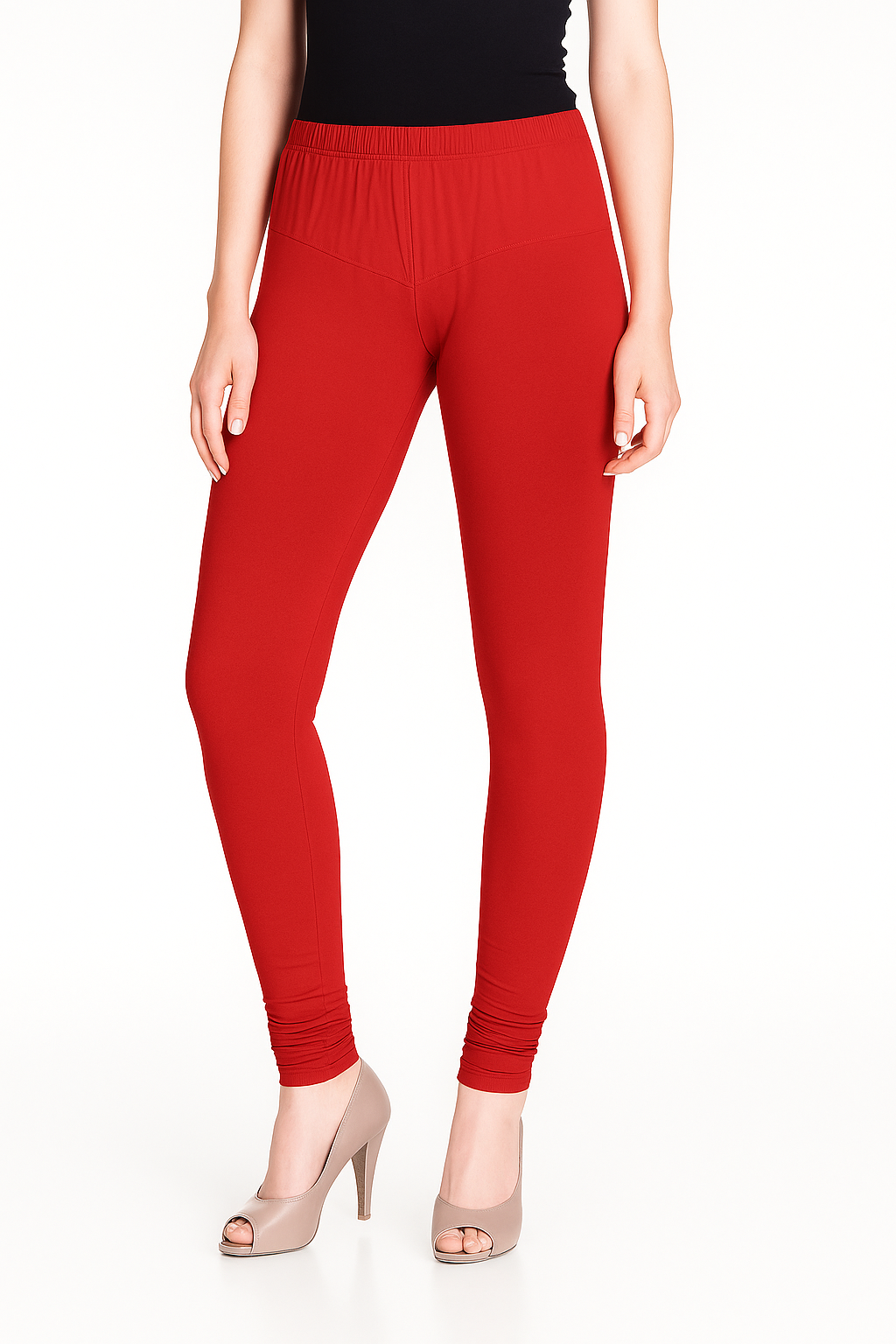Red Women's Solid Churidar Stretchable Cotton Blend Legging