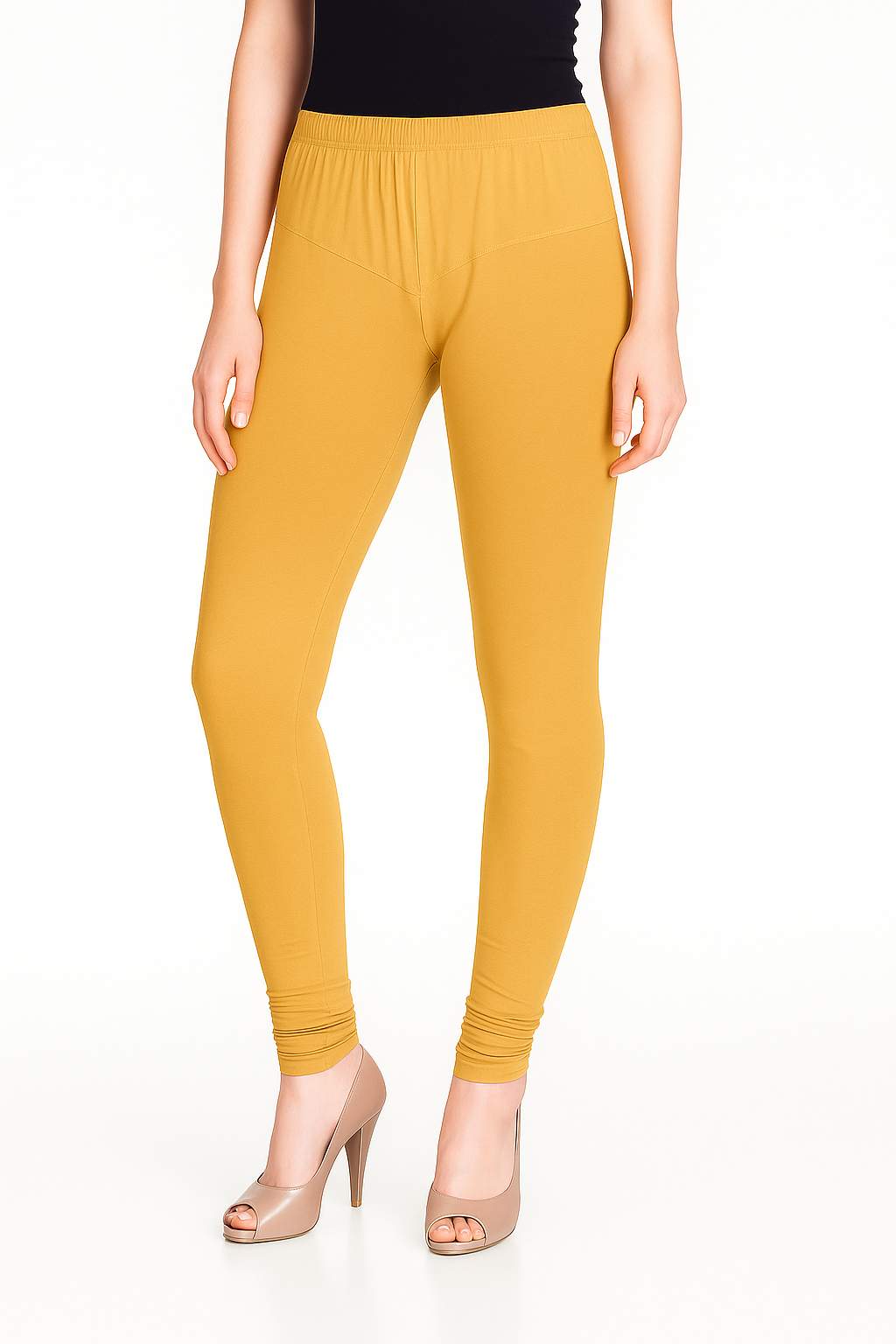 Light Mustard Women's Solid Churidar Stretchable Cotton Blend Legging