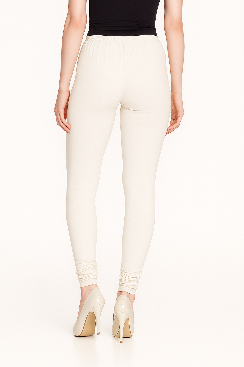 White Women's Solid Churidar Stretchable Cotton Blend Legging