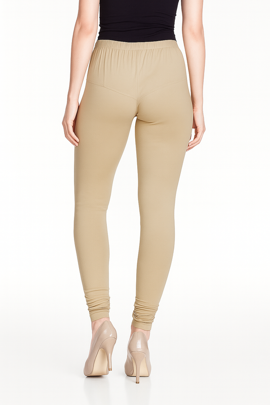 Sahara Tan Women's Solid Churidar Stretchable Cotton Blend Legging