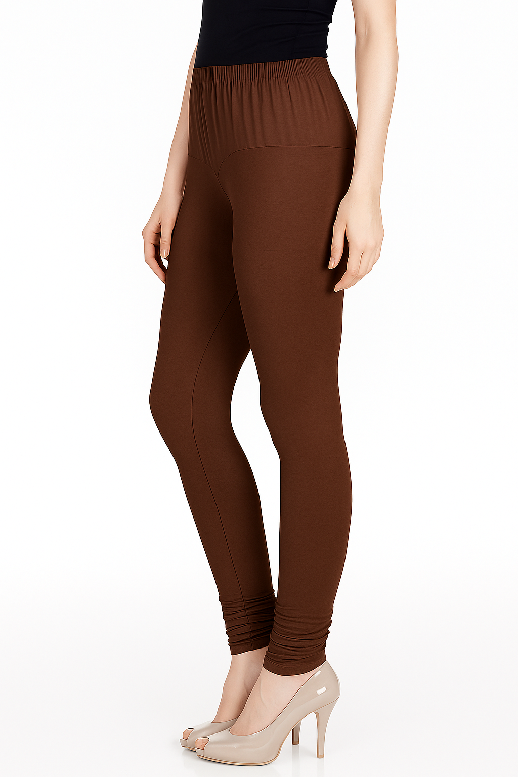 Leather Brown Women's Solid Churidar Stretchable Cotton Blend Legging