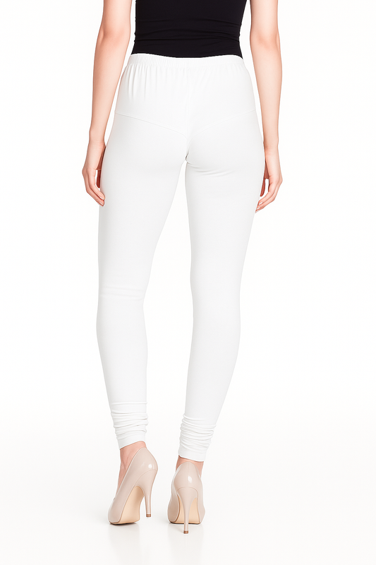 White Women's Solid Churidar Stretchable Cotton Blend Legging