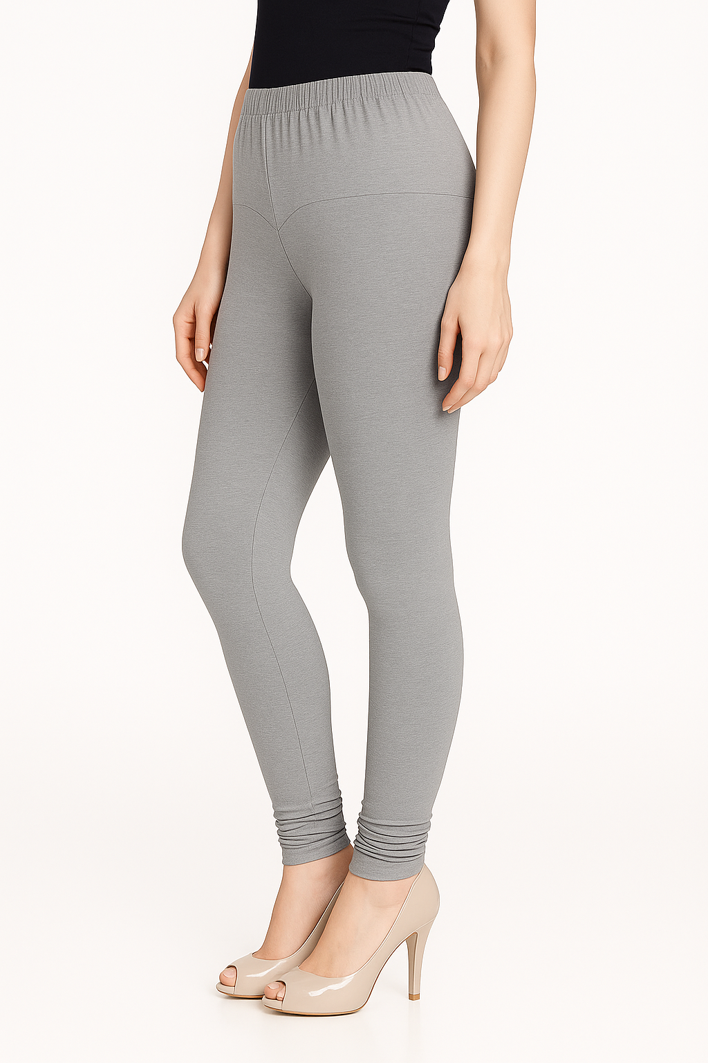 Grey Women's Solid Churidar Stretchable Cotton Blend Legging