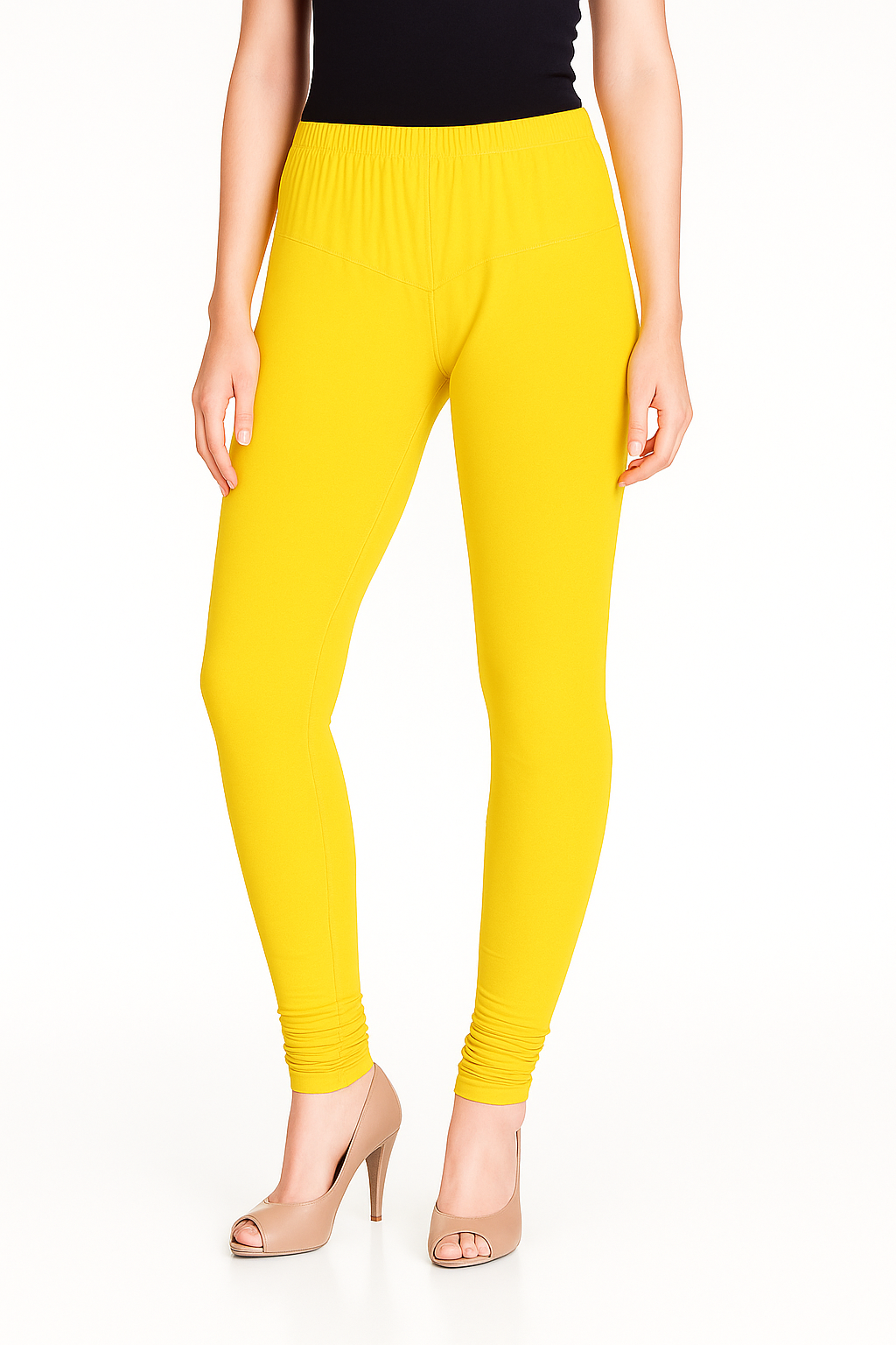 Sunshine Yellow Women's Solid Churidar Stretchable Cotton Blend Legging
