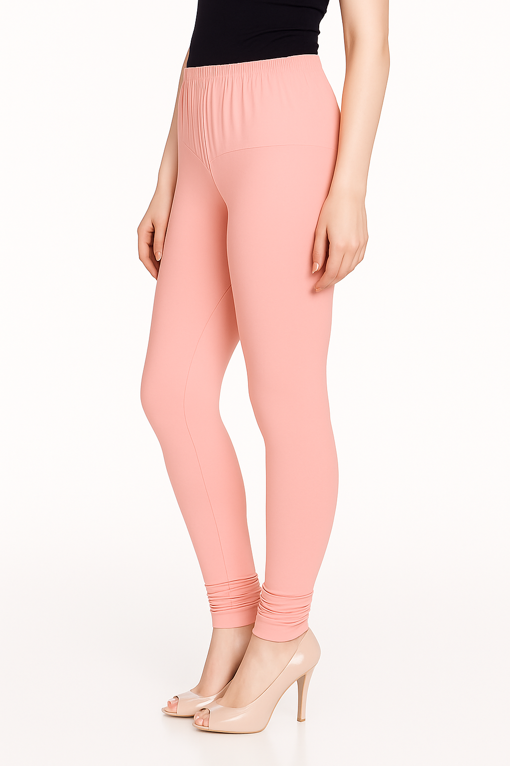 Baby Pink Women's Solid Churidar Stretchable Cotton Blend Legging