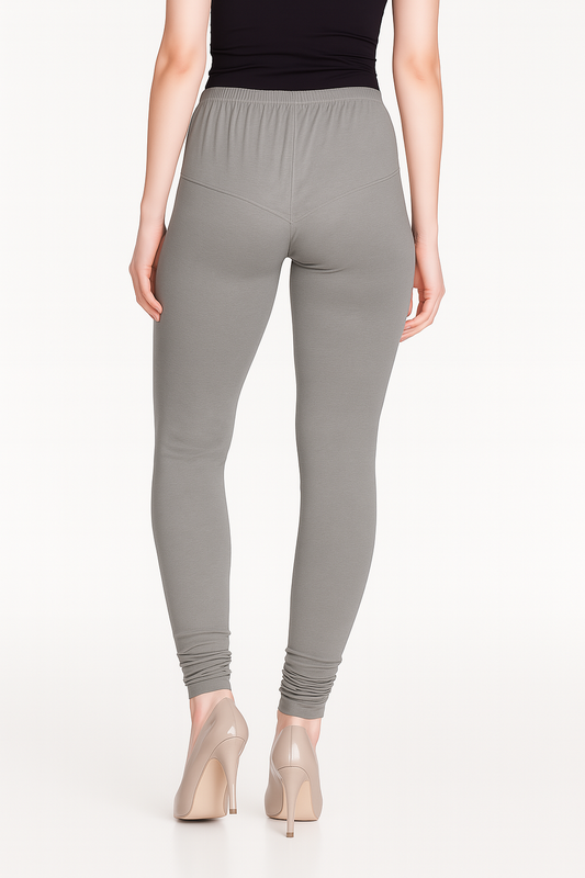 Grey Women's Solid Churidar Stretchable Cotton Blend Legging