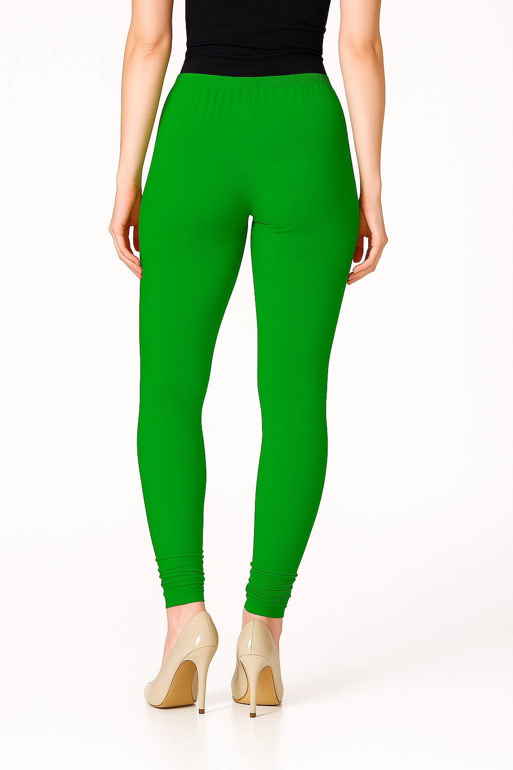 Lime Green Women's Solid Churidar Stretchable Cotton Blend Legging