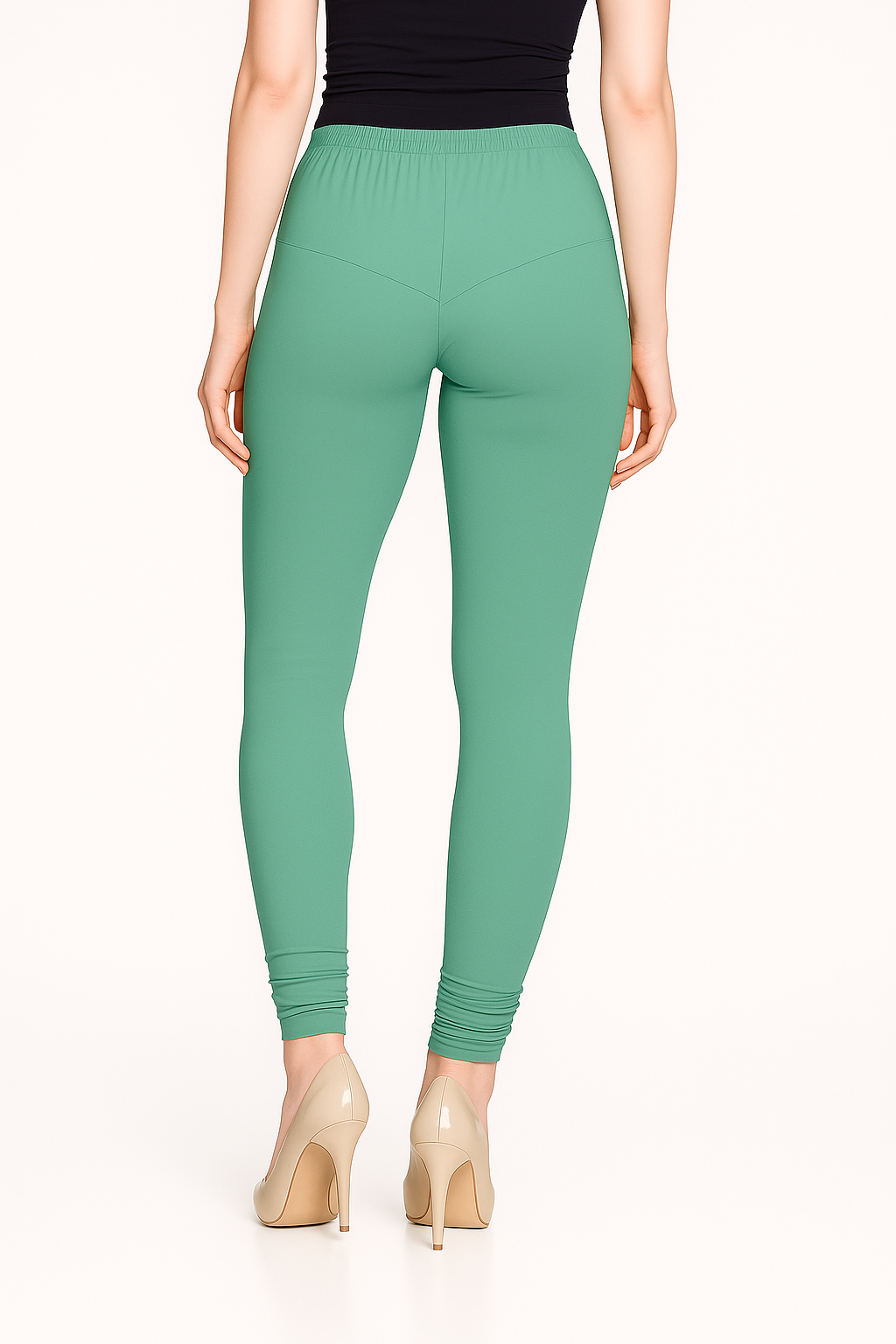 Green Mehendi Women's Solid Churidar Stretchable Cotton Blend Legging