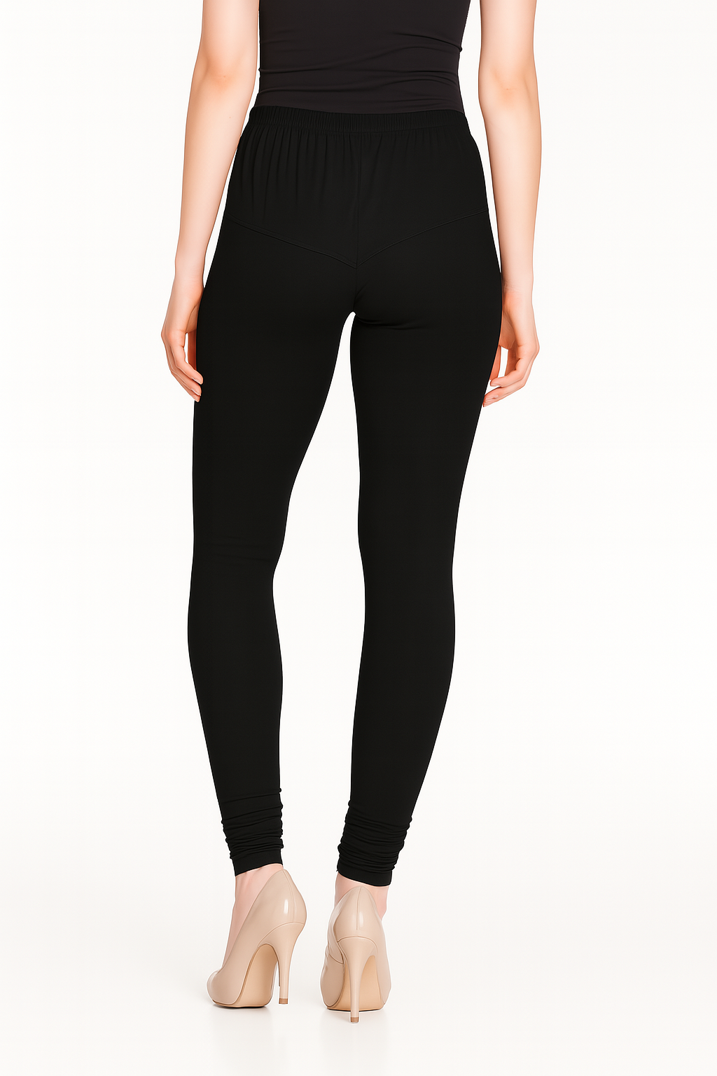Black Women's Solid Churidar Stretchable Cotton Blend Legging