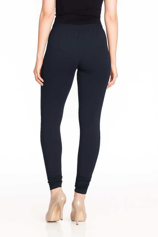 Navy Women's Solid Churidar Stretchable Cotton Blend Legging