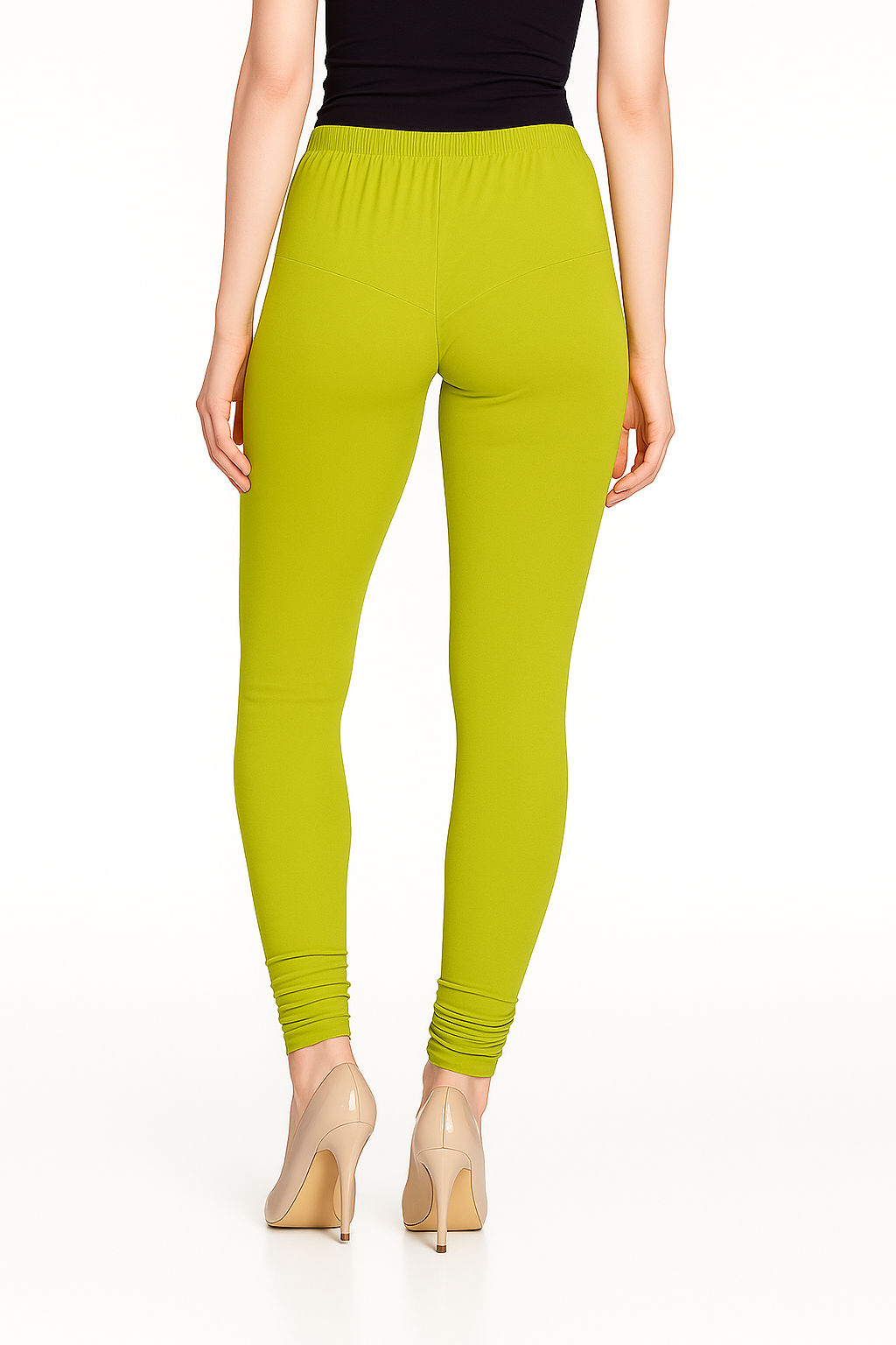 B-Chartreuse Women's Solid Churidar Stretchable Cotton Blend Legging