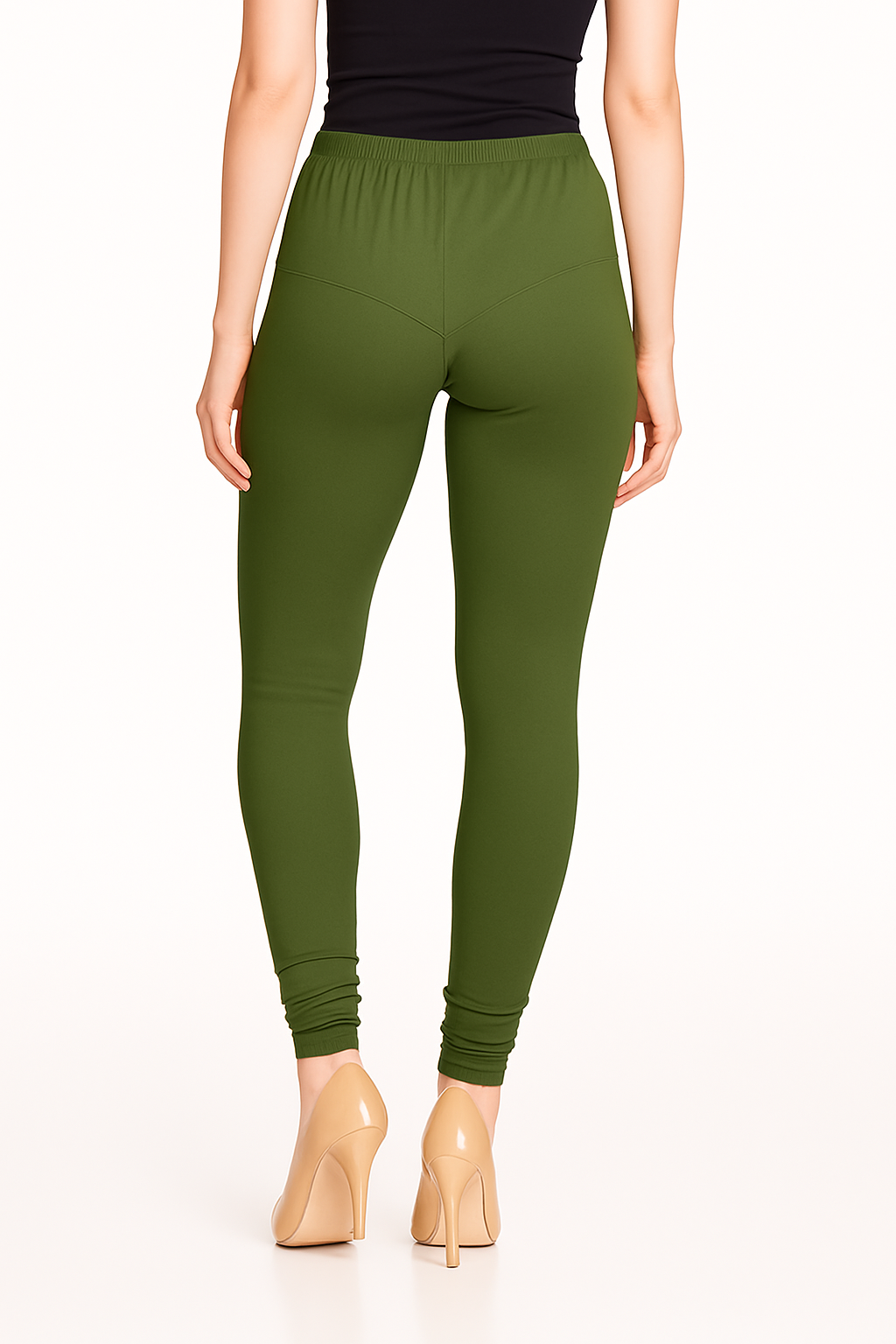 Bottle Green Women's Solid Churidar Stretchable Cotton Blend Legging