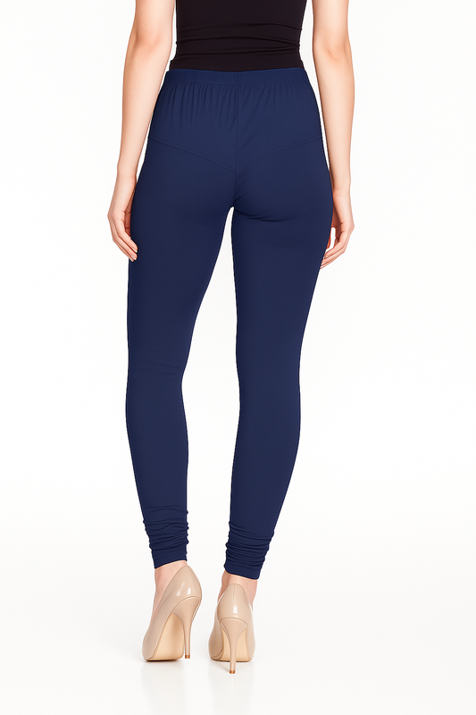 Cornflower Blue Women's Solid Churidar Stretchable Cotton Blend Legging