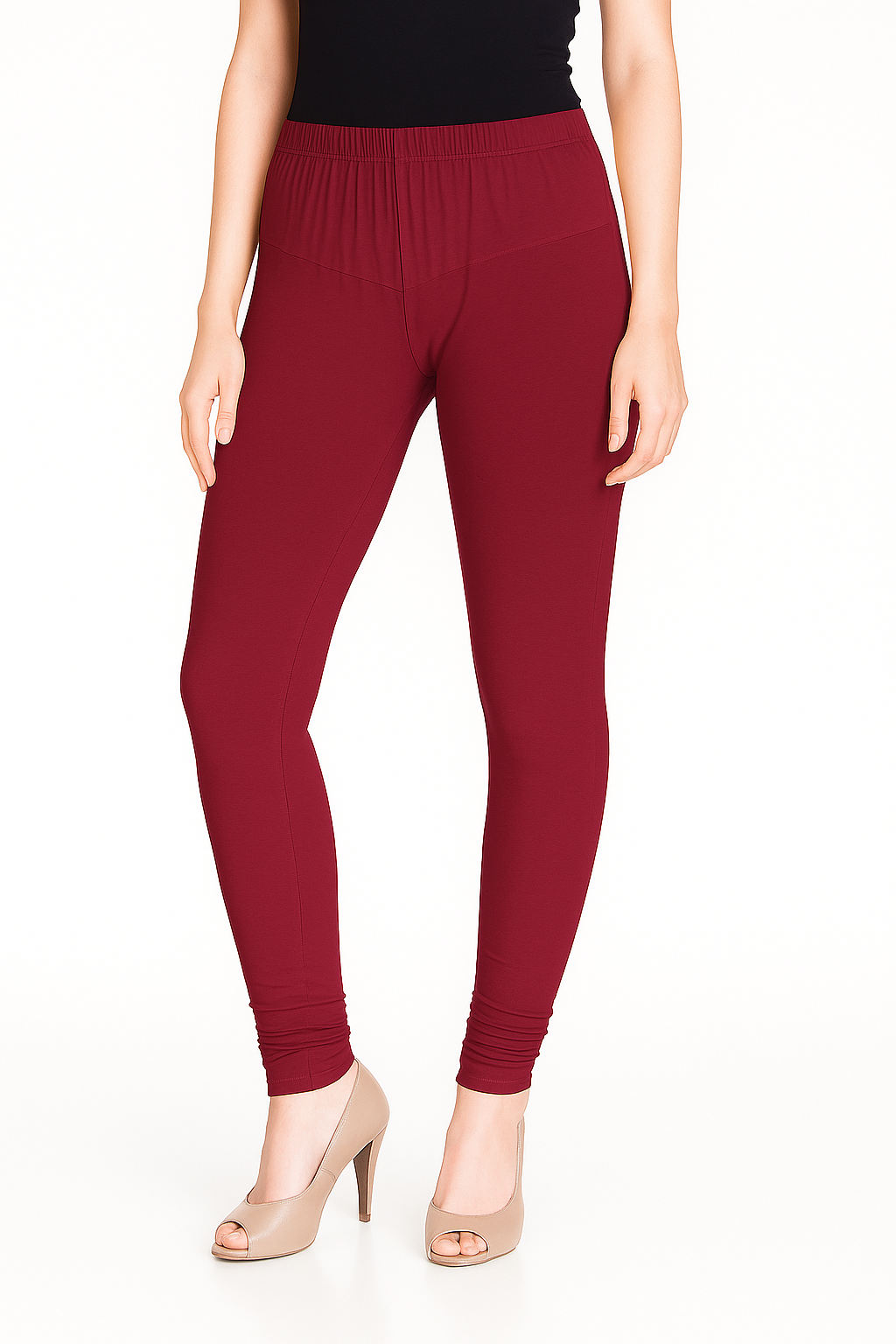 Light Maroon Women's Solid Churidar Stretchable Cotton Blend Legging
