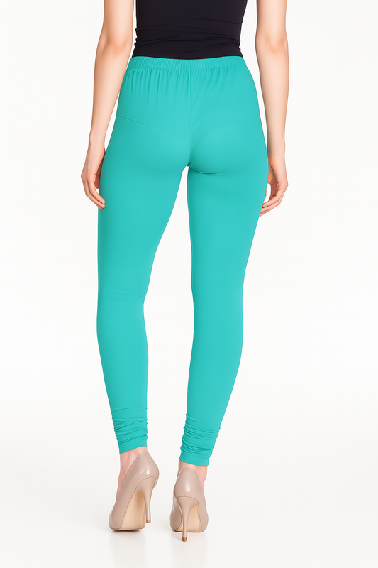 Aqua Green Women's Solid Churidar Stretchable Cotton Blend Legging