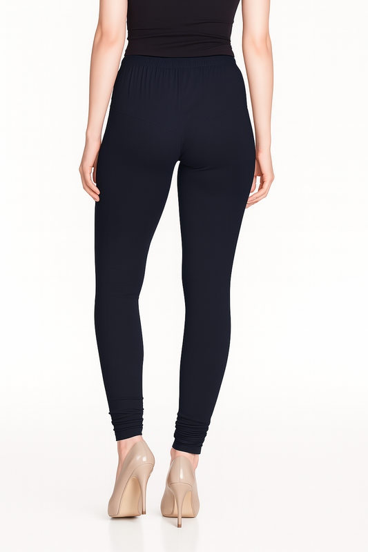 Denim Blue Women's Solid Churidar Stretchable Cotton Blend Legging
