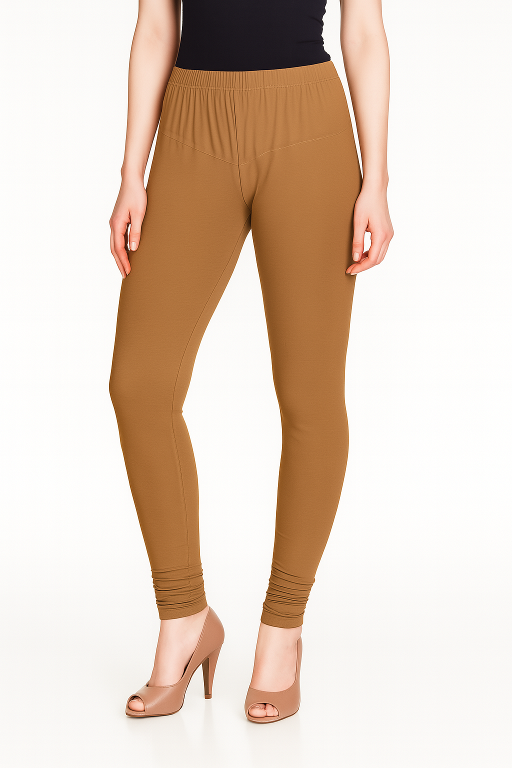 Dark Tan Women's Solid Churidar Stretchable Cotton Blend Legging