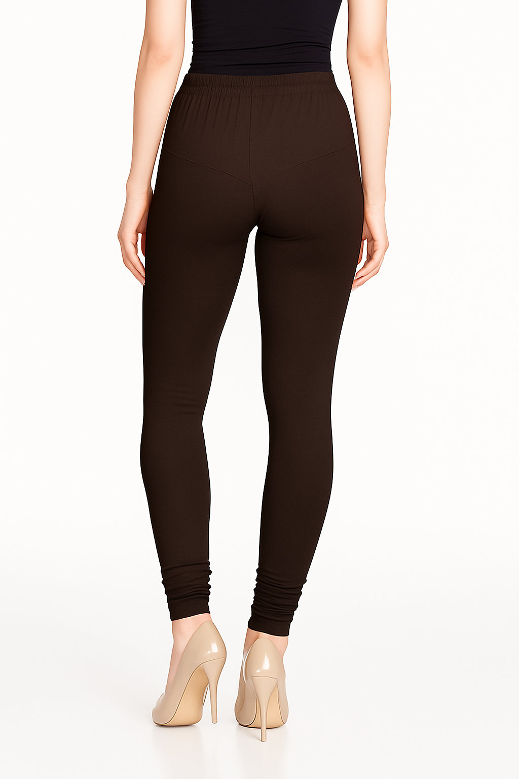 Deep Brown Women's Solid Churidar Stretchable Cotton Blend Legging