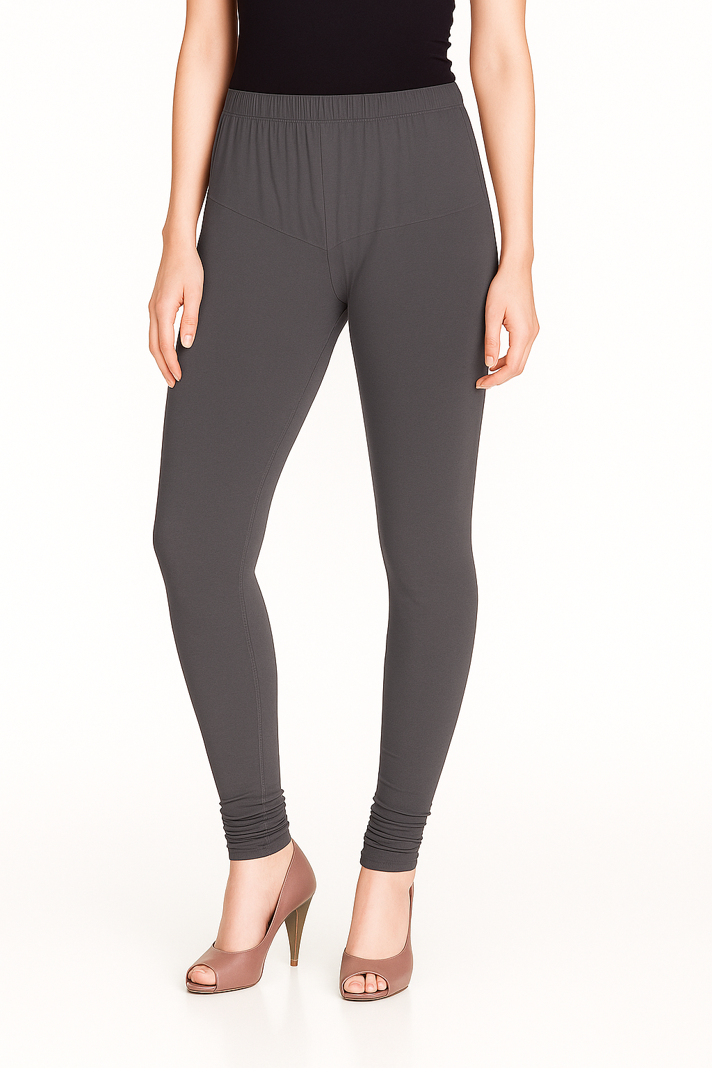 Steel Grey Women's Solid Churidar Stretchable Cotton Blend Legging