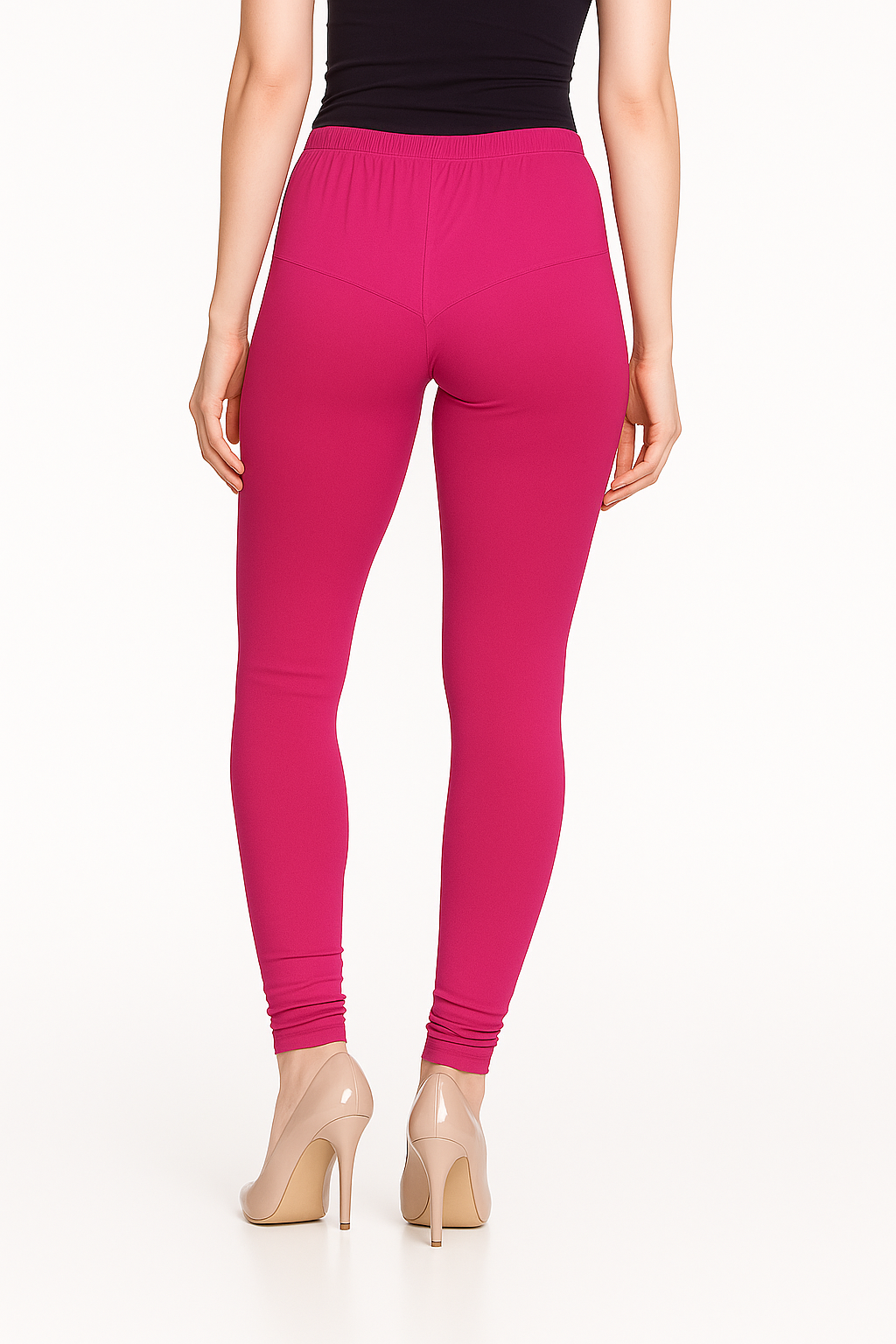 Bright Pink Women's Solid Churidar Stretchable Cotton Blend Legging