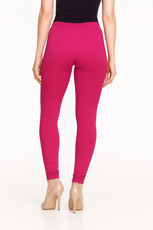 Bright Pink Women's Solid Churidar Stretchable Cotton Blend Legging
