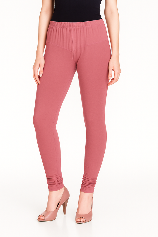 Rose Pink Women's Solid Churidar Stretchable Cotton Blend Legging