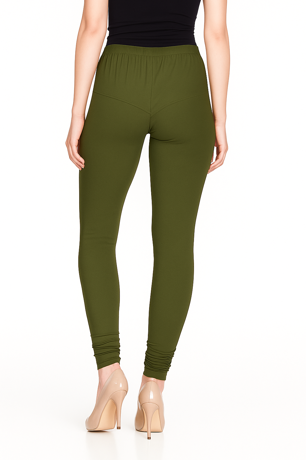 Olive Green Women's Solid Churidar Stretchable Cotton Blend Legging