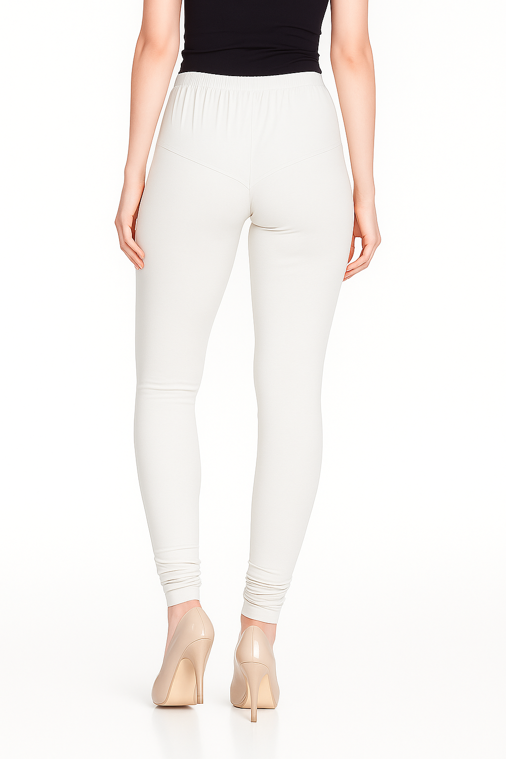 Off White Women's Solid Churidar Stretchable Cotton Blend Legging