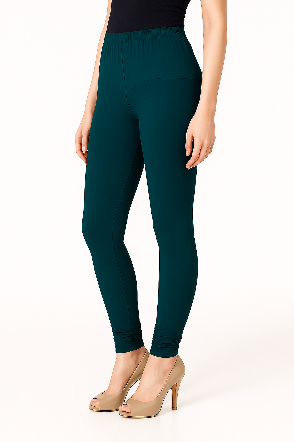 Dark Teal Women's Solid Churidar Stretchable Cotton Blend Legging