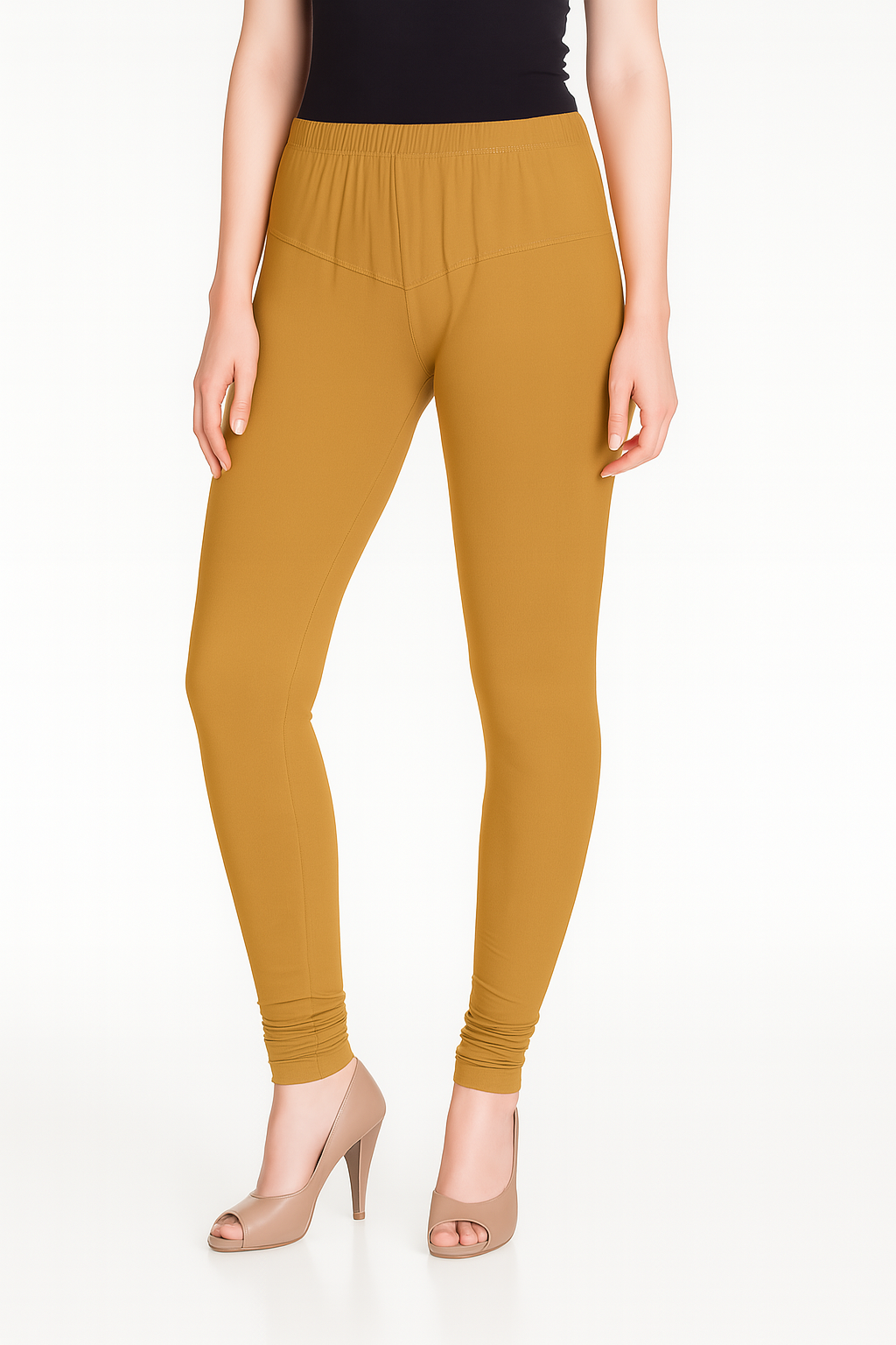 Yellow Women's Solid Churidar Stretchable Cotton Blend Legging