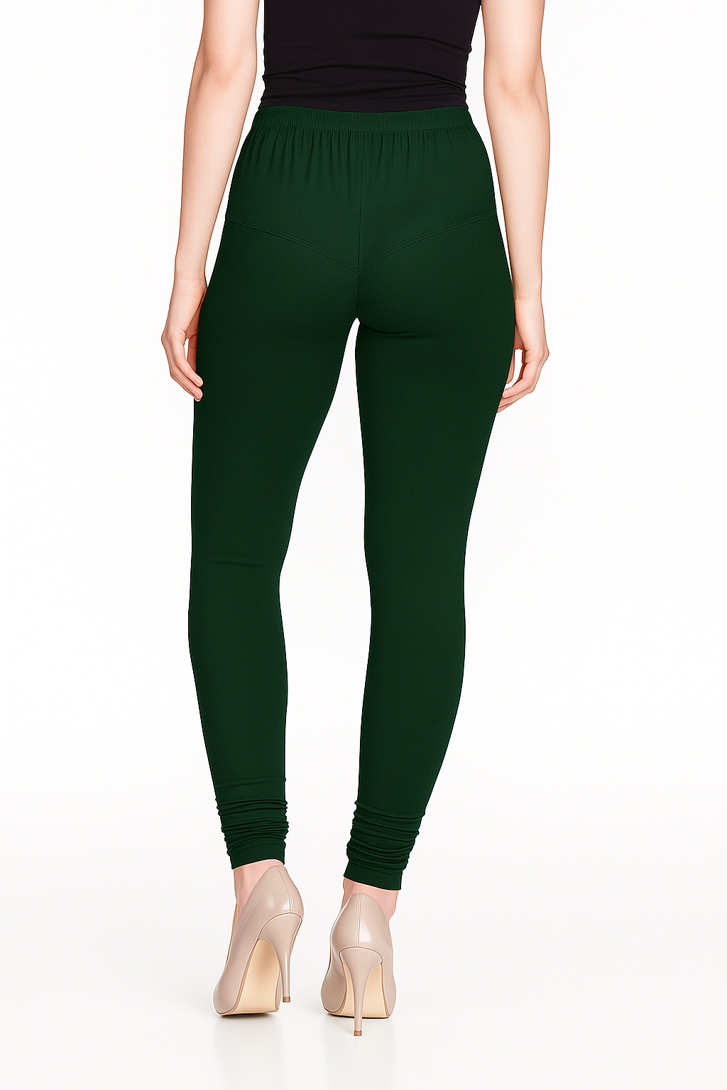 Forest Green Women's Solid Churidar Stretchable Cotton Blend Legging