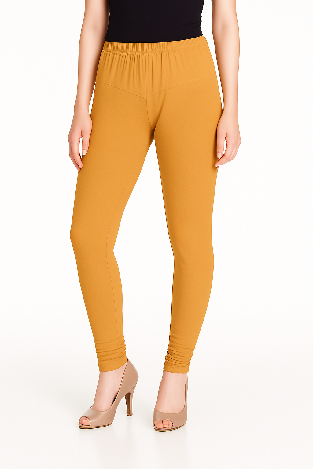 Mustard Women's Solid Churidar Stretchable Cotton Blend Legging