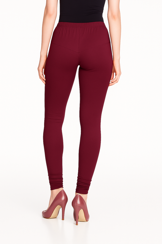 Maroon Women's Solid Churidar Stretchable Cotton Blend Legging