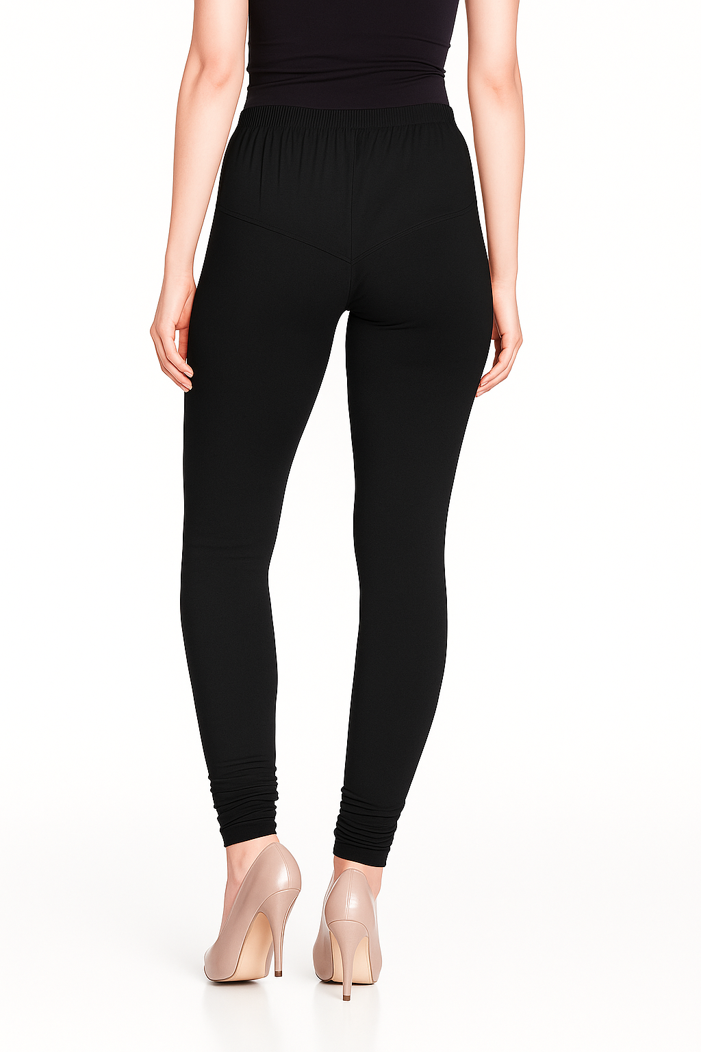 Black Women's Solid Churidar Stretchable Cotton Blend Legging