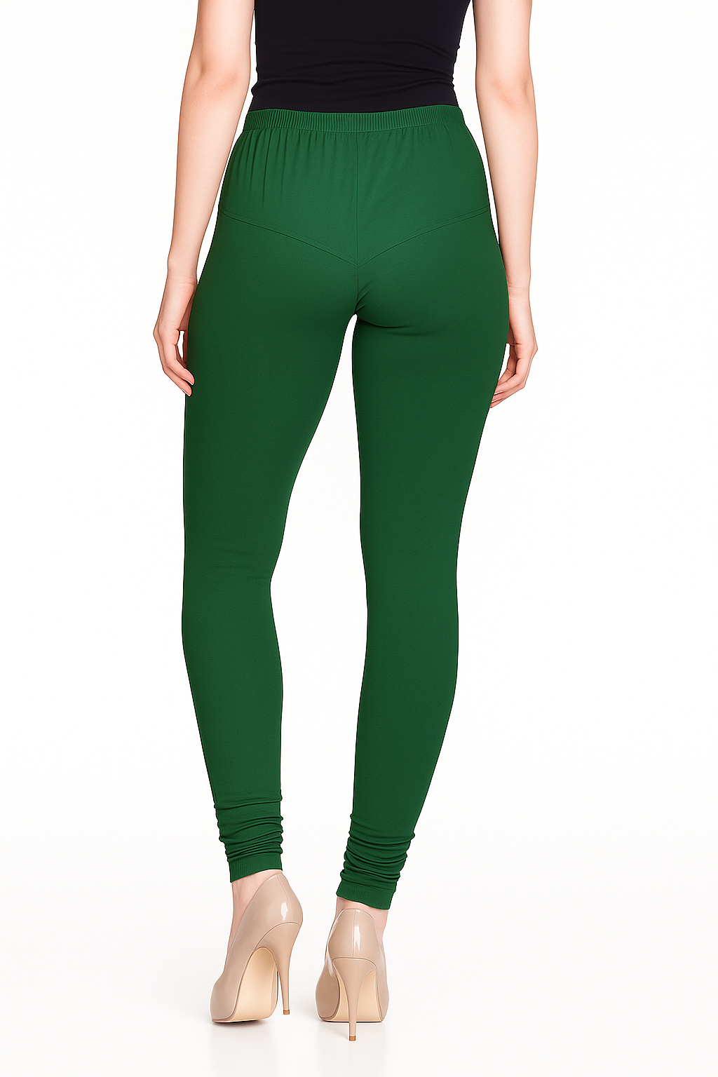 Emerald Green Women's Solid Churidar Stretchable Cotton Blend Legging