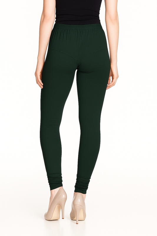 Hunter Green Women's Solid Churidar Stretchable Cotton Blend Legging