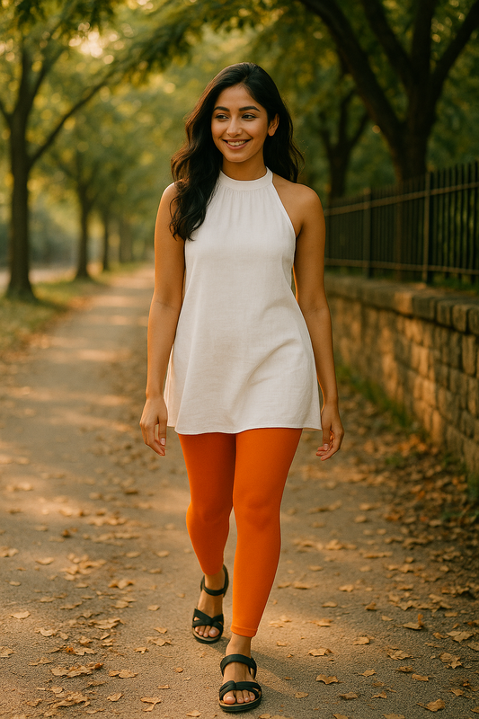 Women's Ankle Length Slim Fit Soft Stretchable Apricot Cotton Blend Leggings