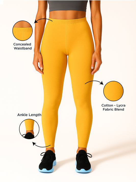 Women's Ankle Length Slim Fit Soft Stretchable Alphanso Cotton Blend Leggings