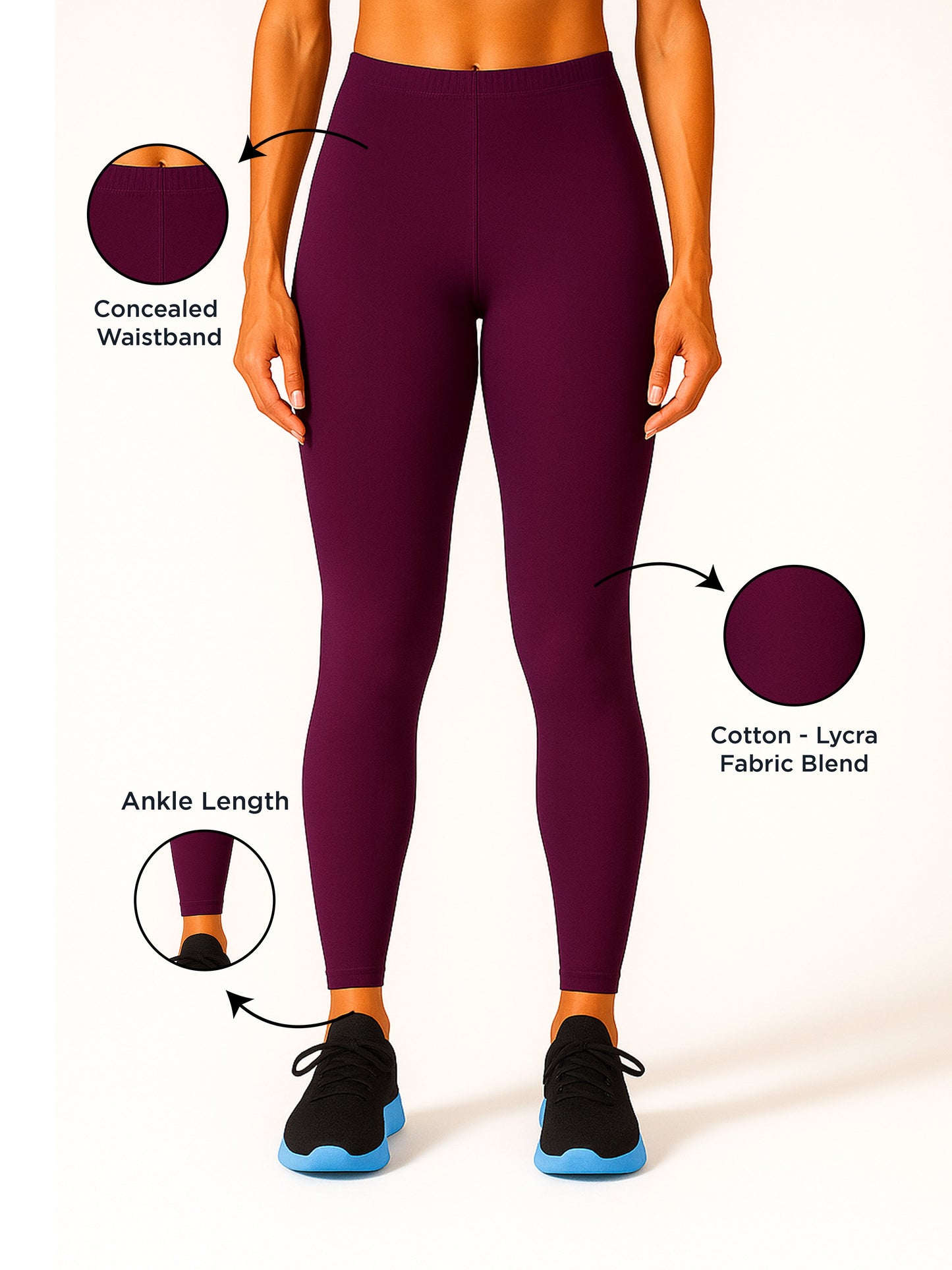 Amarnath Purple Women's Ankle Length Stretchable Cotton Lycra Leggings