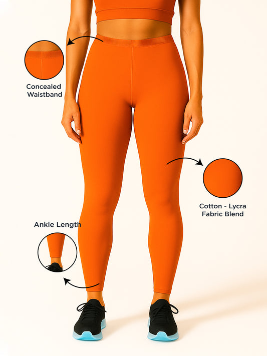 Women's Ankle Length Slim Fit Soft Stretchable Apricot Cotton Blend Leggings