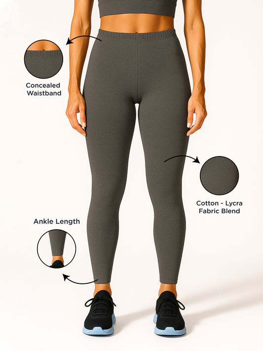 Women's Ankle Length Slim Fit Soft Stretchable Ashes Roses Cotton Blend Leggings