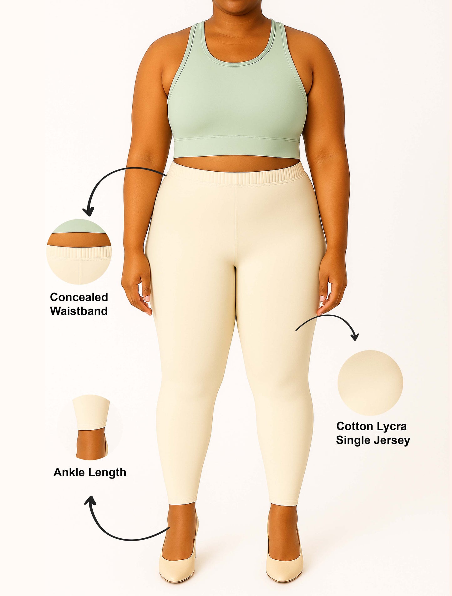 Butter Women's Ankle Length Plus Size Stretchable Cotton Lycra Leggings