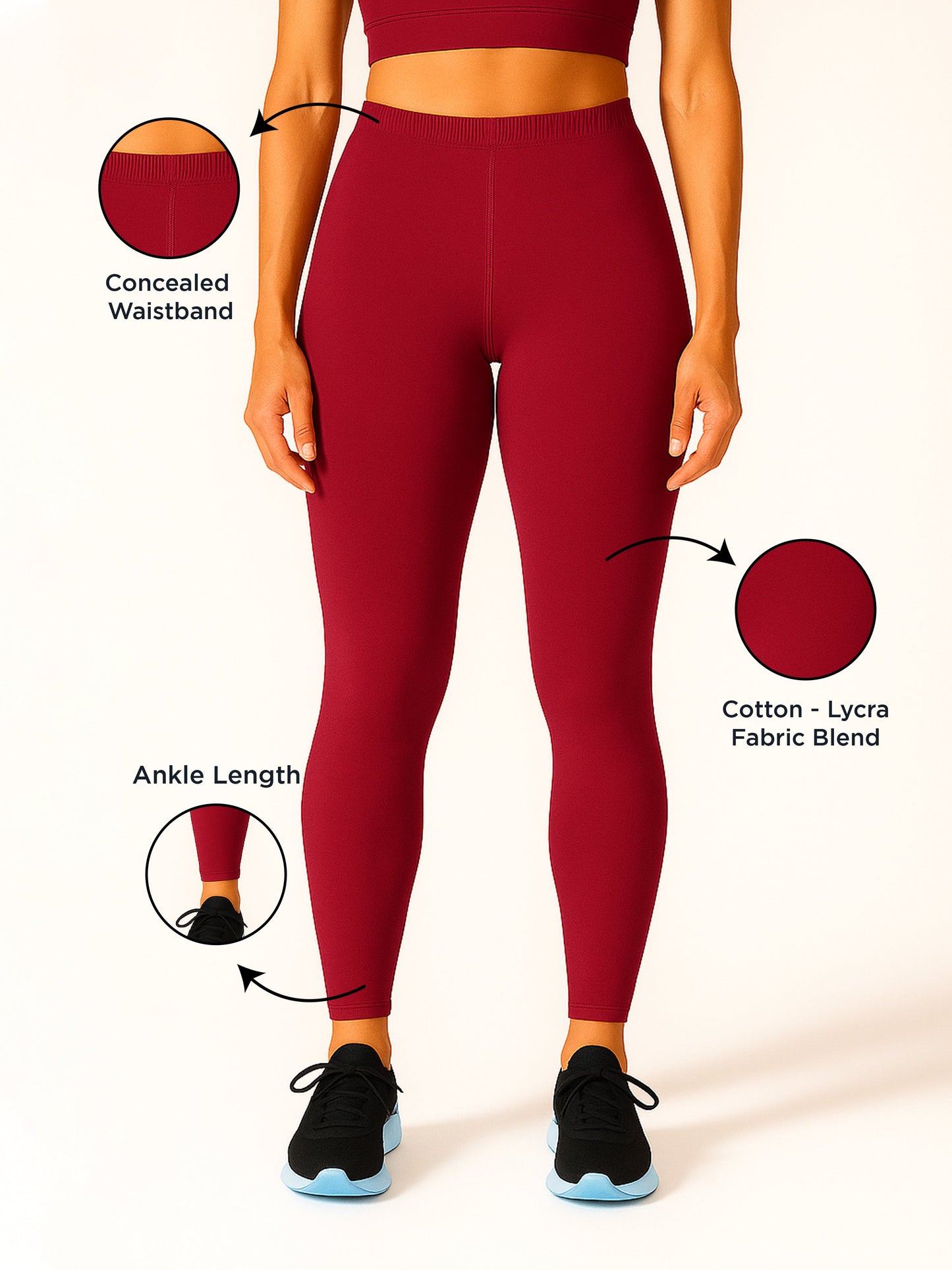 Crimson Women's Ankle Length Stretchable Cotton Lycra Leggings