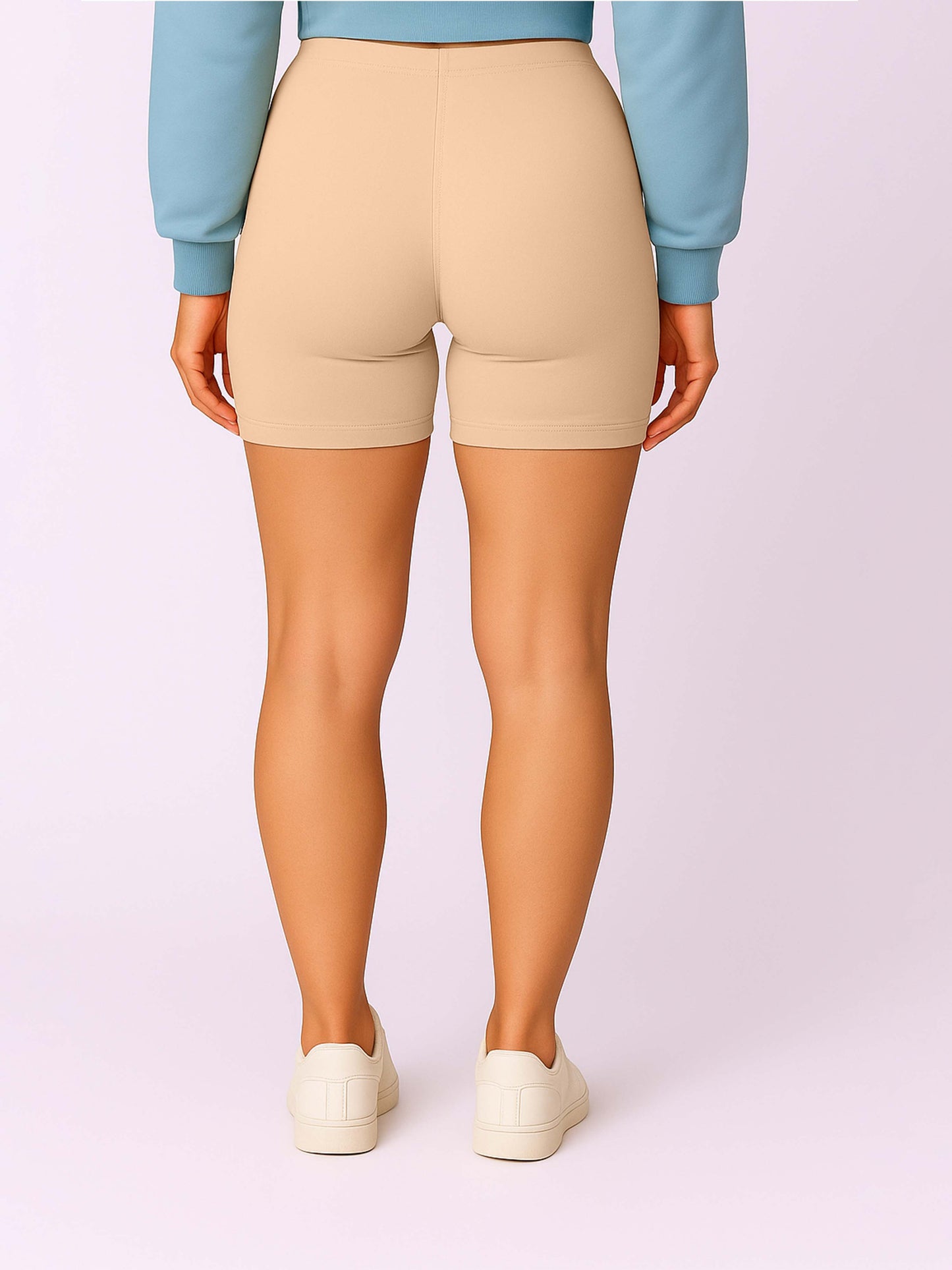 Beige Women's Solid Cycling Shorts